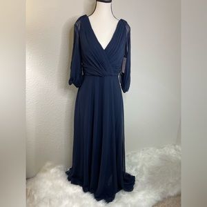 Jenny Packham Bridesmaids Dress Chiffon Shirred V-neck 3/4 Sleeve Formal…
